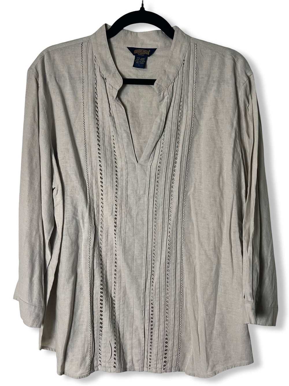 Shaver Lake Authentic Casuals Womens Linen Blend Lace Trim Tunic Top Sz L